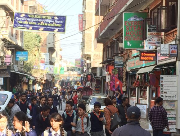 The street and shops near our hotel in Kathmandu